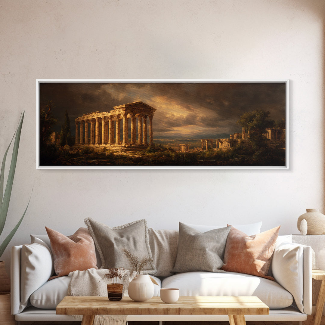 Classical Ruins Beneath a Dramatic Sky Canvas Print, Baroque Art, Minimalist Decor, Living Room Decor, Fine Art, Ornate, BAO-3x1-83