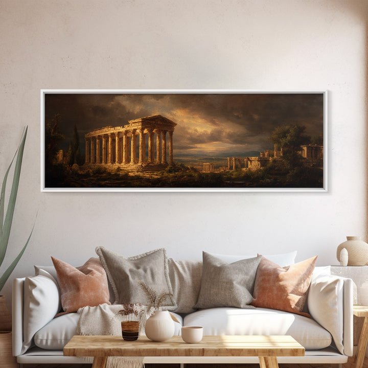 Classical Ruins Beneath a Dramatic Sky Canvas Print, Baroque Art, Minimalist Decor, Living Room Decor, Fine Art, Ornate, BAO-3x1-83