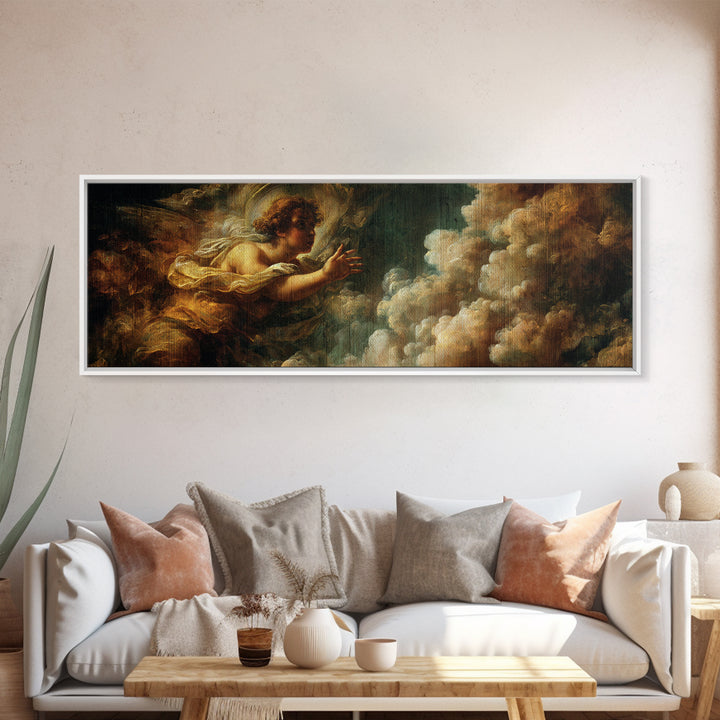 Angelic Hand Reaching Through Clouds Canvas Print, Baroque Art, Printable Art, Living Room Decor, Oil Painting, Ornate, BAO-3x1-85