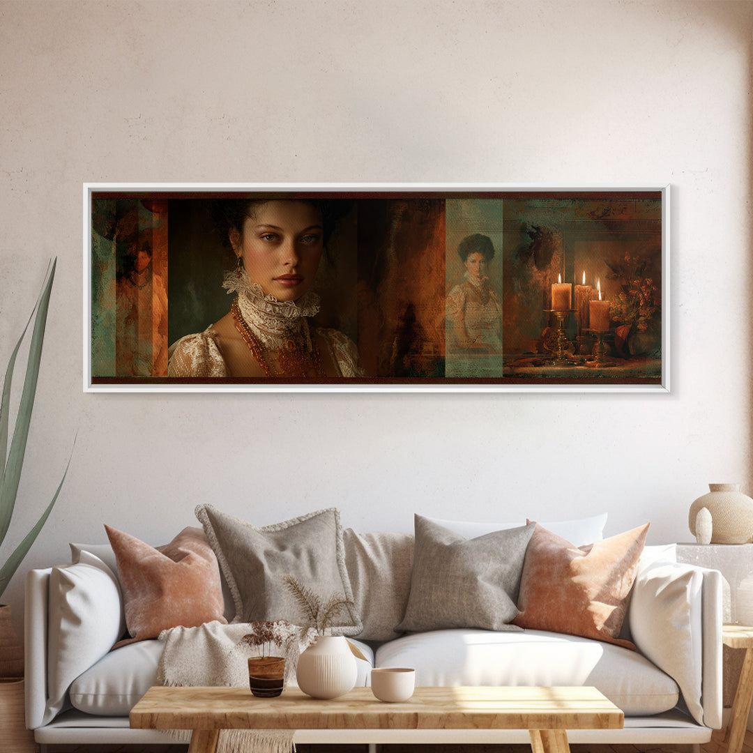 Classical Portrait with Lace Collar and Jewel Canvas Print, Baroque Art, Gallery Wall, Living Room Decor, Fine Art, Ornate, BAO-3x1-95