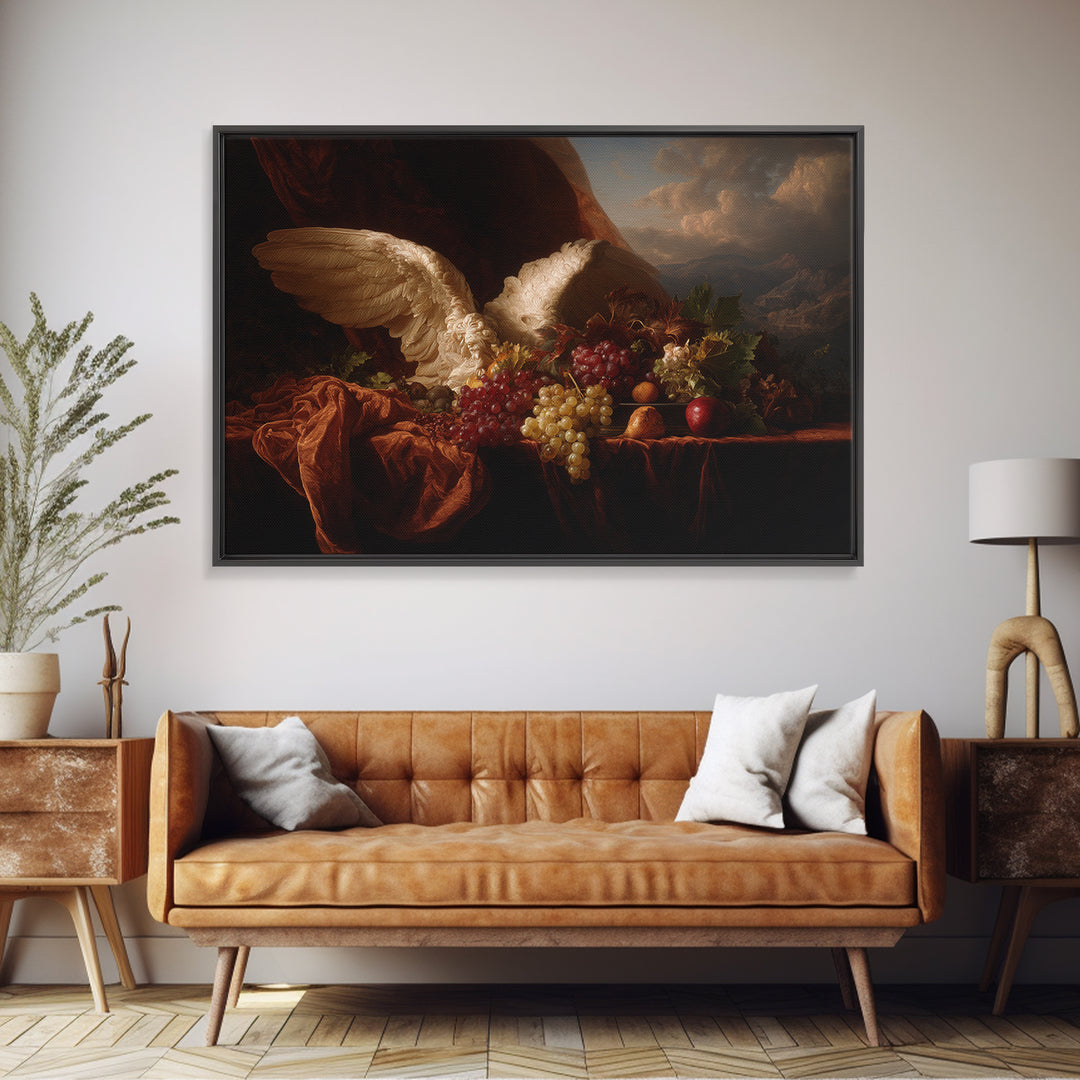 Gilded Angel Wings Emerging from Storm Clouds Framed Canvas Print, Baroque Art, Wall Art, Living Room Decor, Fine Art, Ornate, BAO-3x2-10