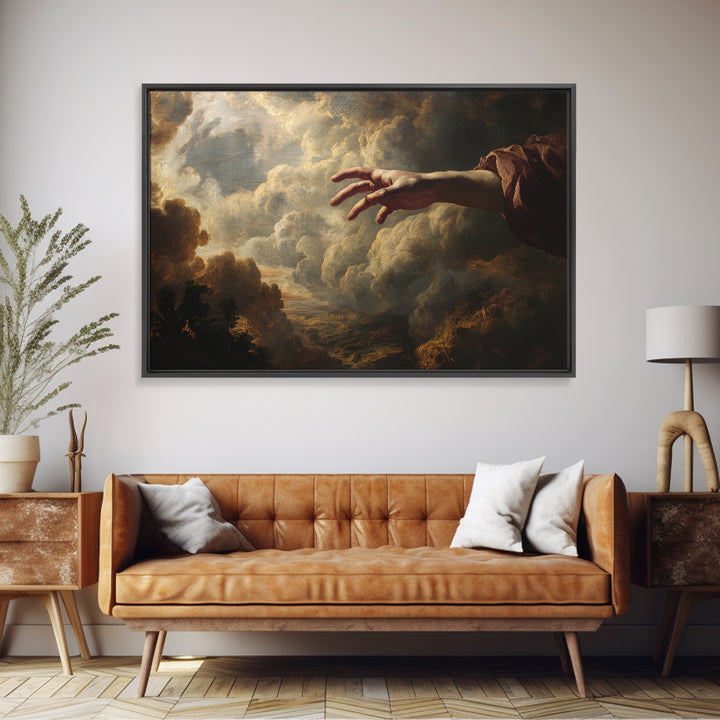 Angelic Hand Reaching Through Clouds Framed Canvas Print, Baroque Art, Painting, Living Room Decor, Abstract Art, Ornate, BAO-3x2-25