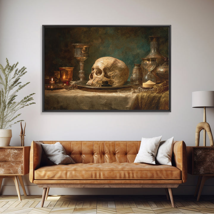 Skull and Hourglass Vanitas Still Life Canvas Print, Baroque Art, Printable Wall Art, Living Room Decor, Fine Art, Ornate, BAO-3x2-33
