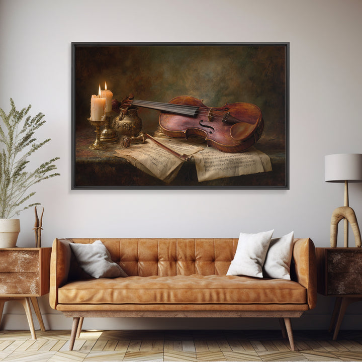 Baroque Violin and Sheet Music Still Life Framed Canvas Print, Baroque Art, Whimsical Decor, Living Room Decor, Ornate, BAO-3x2-39