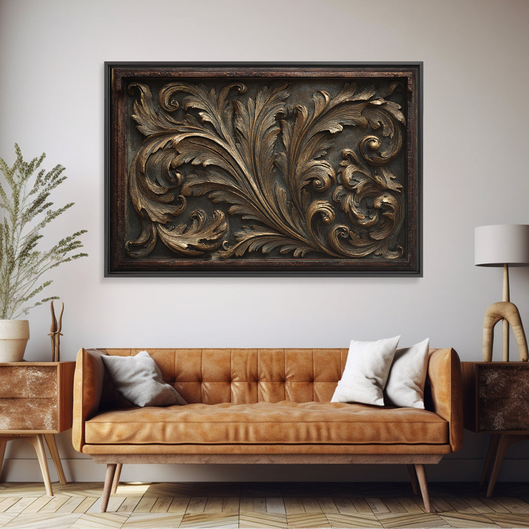Carved Acanthus Leaf Ornament Study Canvas Print, Baroque Art, Canvas, Living Room Decor, Ornate, Room Decor Aesthetic, BAO-3x2-43
