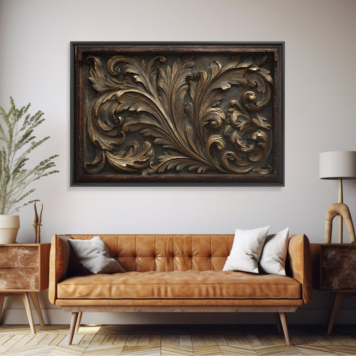 Carved Acanthus Leaf Ornament Study Canvas Print, Baroque Art, Canvas, Living Room Decor, Ornate, Room Decor Aesthetic, BAO-3x2-43