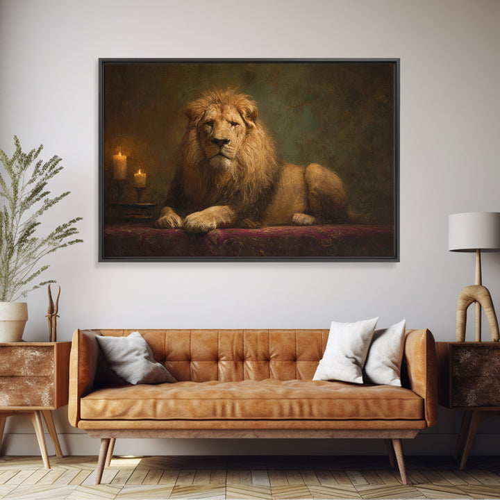 Royal Lion Portrait Framed Canvas Print, Baroque Art, Digital Wall Art, Living Room Decor, Fine Art, Ornate, Portrait Painting, BAO-3x2-45
