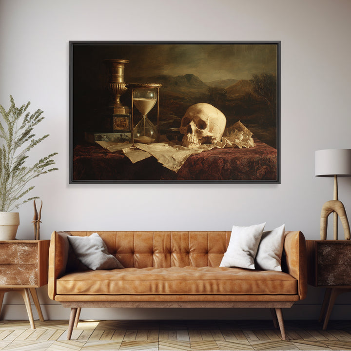 Skull and Hourglass Vanitas Still Life Canvas Print, Baroque Art, Printable Wall Art, Living Room Decor, Fine Art, Ornate, BAO-3x2-57