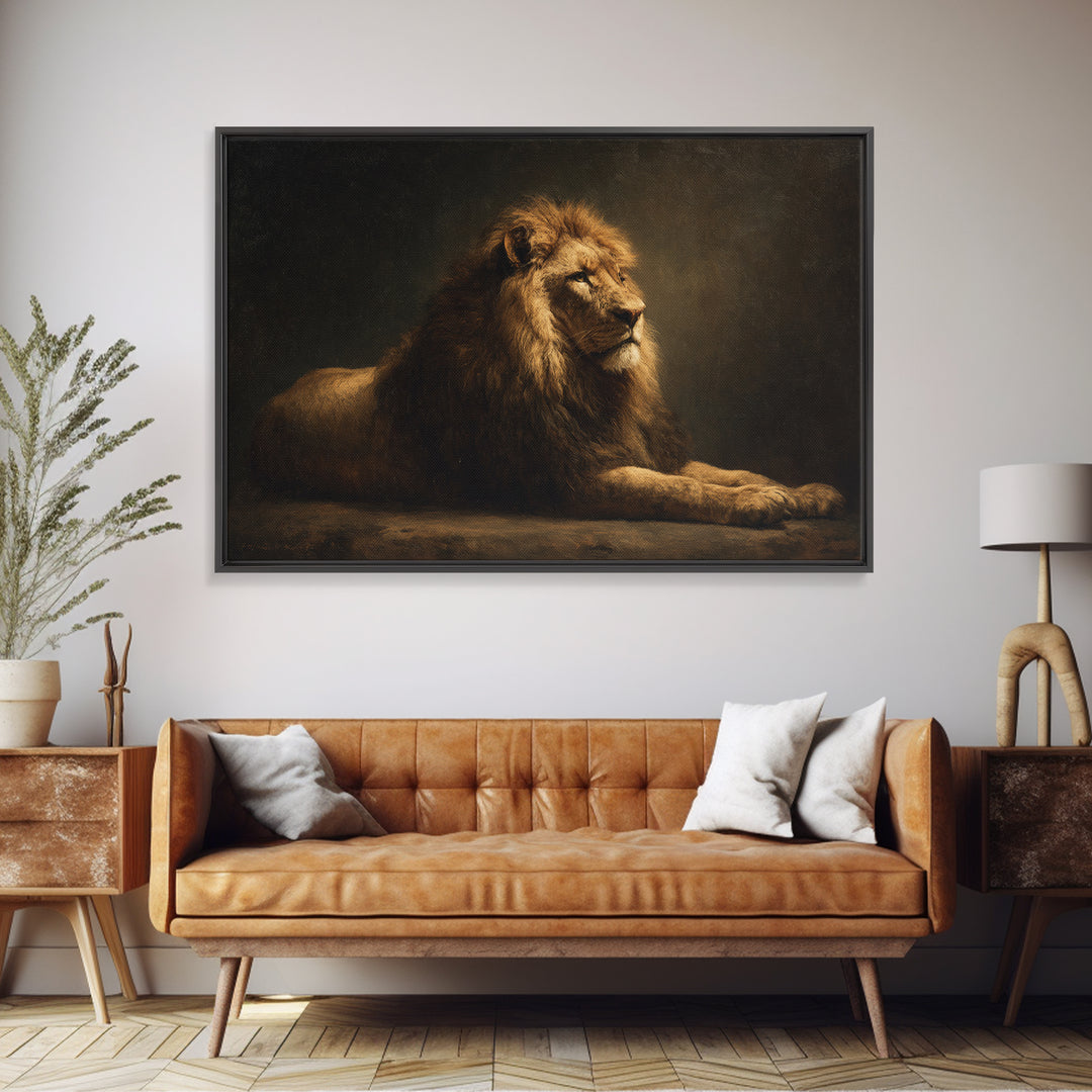 Royal Lion Portrait Framed Canvas Print, Baroque Art, Digital Wall Art, Living Room Decor, Fine Art, Ornate, Portrait Painting, BAO-3x2-69