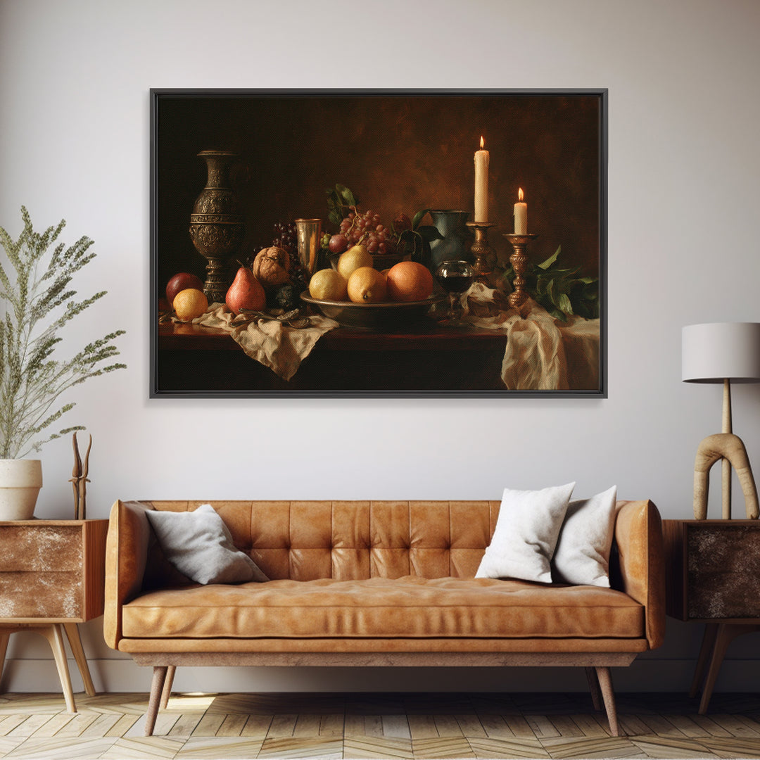Dramatic Fruit Still Life Framed Canvas Print, Baroque Art, Living Room Wall Art, Living Room Decor, Fine Art, Ornate, BAO-3x2-77