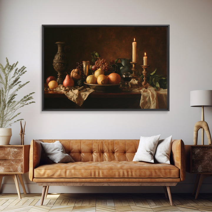 Dramatic Fruit Still Life Framed Canvas Print, Baroque Art, Living Room Wall Art, Living Room Decor, Fine Art, Ornate, BAO-3x2-77