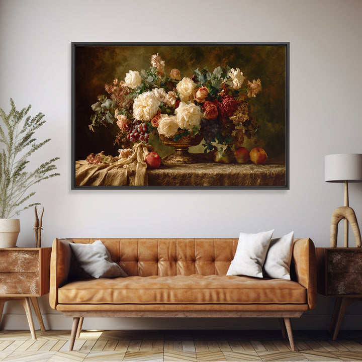 Dark Floral Arrangement Framed Canvas Print, Baroque Art, Living Room Wall Art, Living Room Decor, Ornate, Art Nouveau Decor, BAO-3x2-80