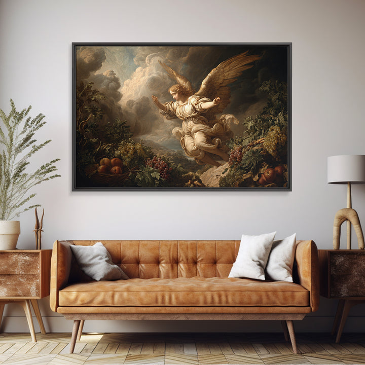 Gilded Angel Wings Emerging from Storm Clouds Framed Canvas Print, Baroque Art, 3d Wall Art, Living Room Decor, Oil Painting, BAO-3x2-82