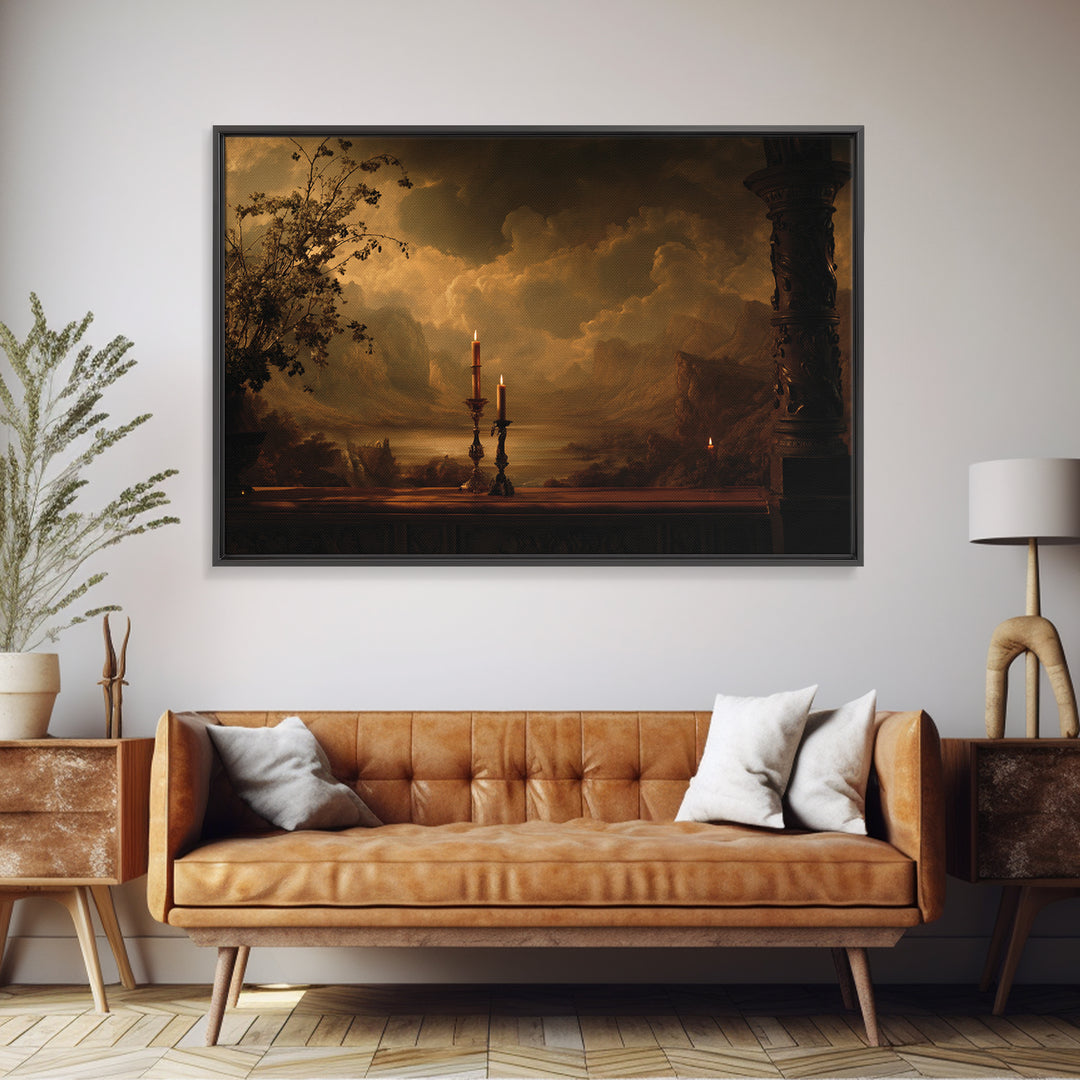 Theatrical Stormy Landscape Framed Canvas Print, Baroque Art, Oil Painting, Living Room Decor, Ornate, Eclectic Wall Art, BAO-3x2-86