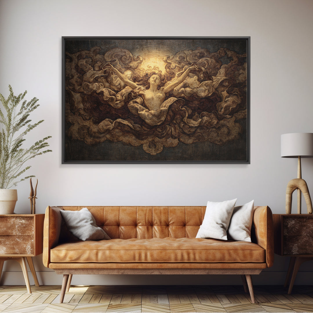 Mythic Goddess Figure Framed Canvas Print, Baroque Art, Digital Wall Art, Living Room Decor, Ornate, Portrait Painting, BAO-3x2-90