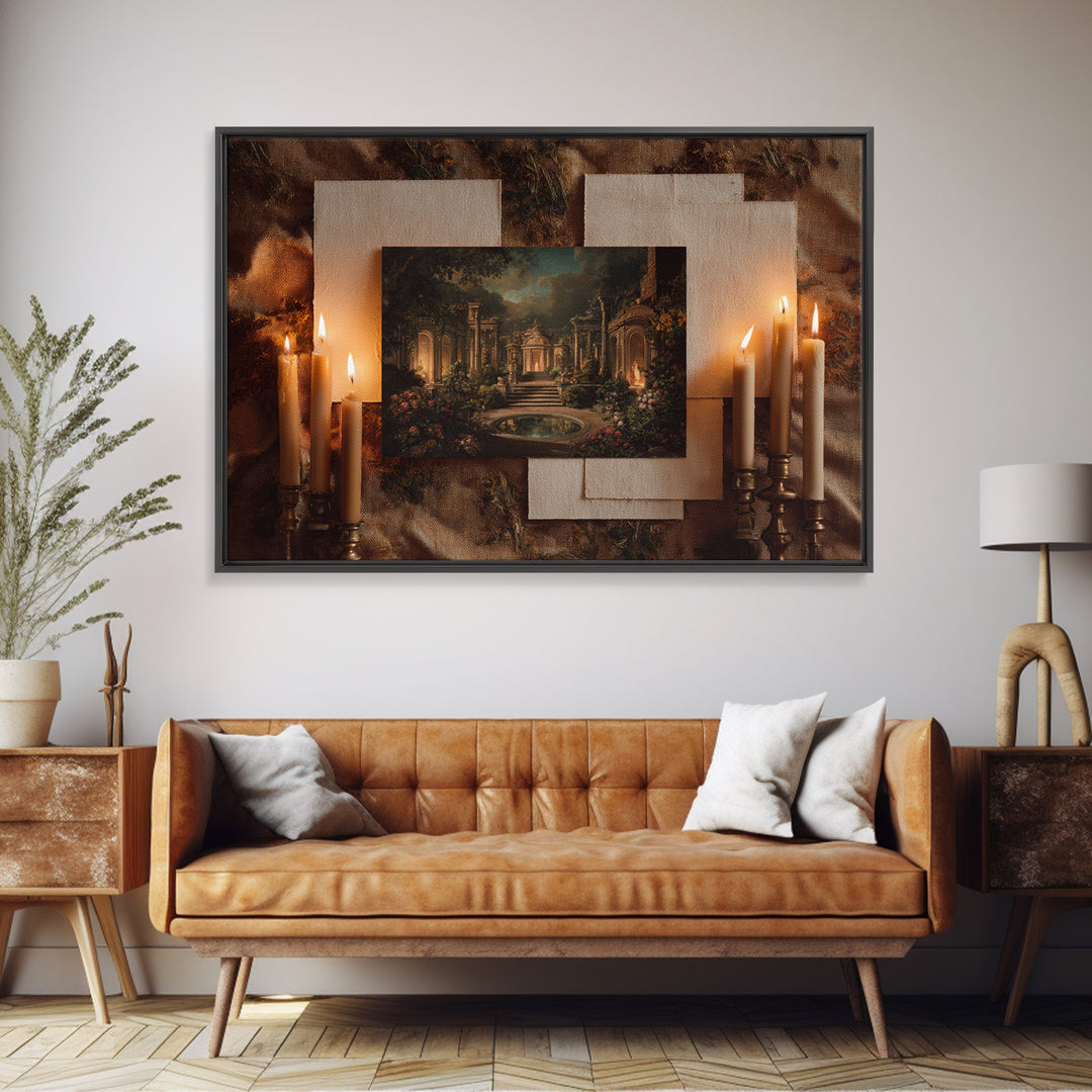 Classical Ruins Beneath a Dramatic Sky Framed Canvas Print, Baroque Art, Room Decor Aesthetic, Living Room Decor, Ornate, BAO-3x2-95