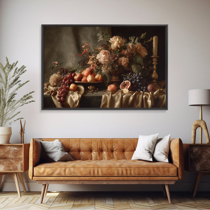 Lavish Banquet Fruit Composition Framed Canvas Print, Baroque Art, Eclectic Wall Art, Living Room Decor, Fine Art, Ornate, BAO-3x2-96