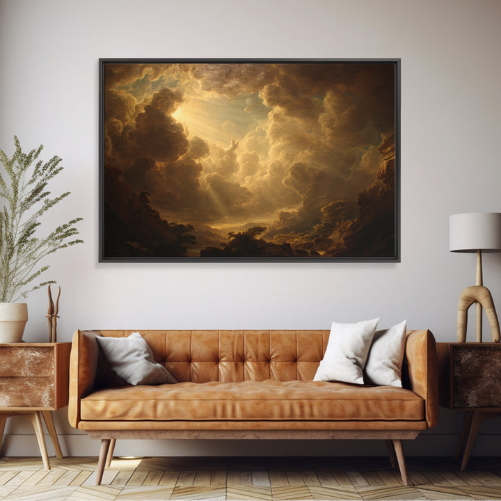Angelic Hand Reaching Through Clouds Framed Canvas Print, Baroque Art, Modern Wall Art, Living Room Decor, Watercolor Art, BAO-3x2-97