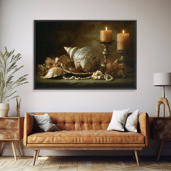 Ornamental Shell and Pearl Composition Canvas Print, Baroque Art, Dark Academia Decor, Living Room Decor, Fine Art, Ornate, BAO-3x2-98