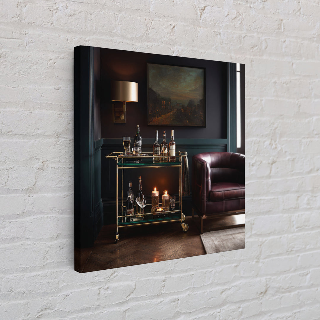 Luxury Emerald Bar Cart Arrangement Canvas Print, Bar Art, Kitchen Print, Bar Decor, Oil Painting, Fine Art Print, BAR-1x1-22
