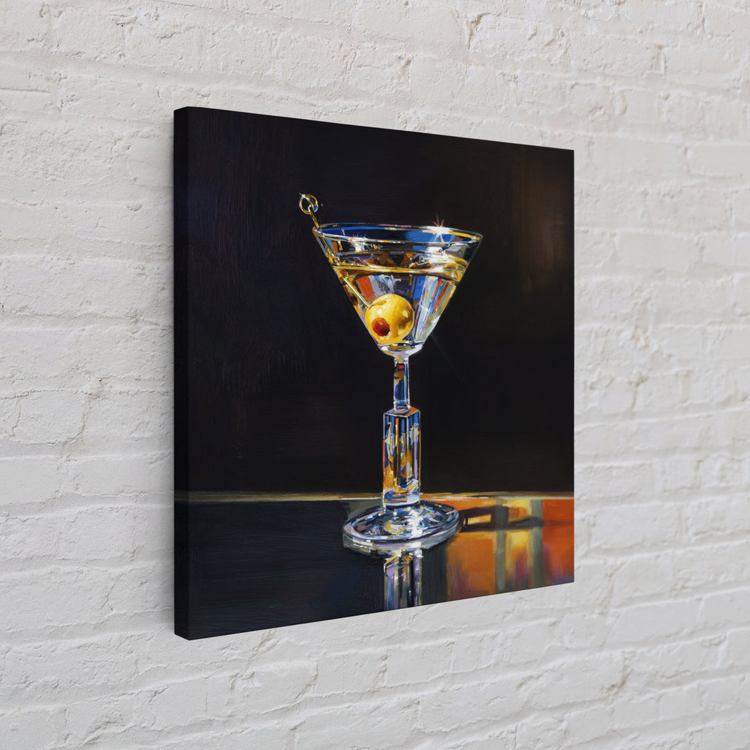 Martini Glass with Olive on a Black Framed Canvas Print, Bar Art, Kitchen Wall Decor, Bar Decor, Fine Art, Bar Cart Art, BAR-1x1-27