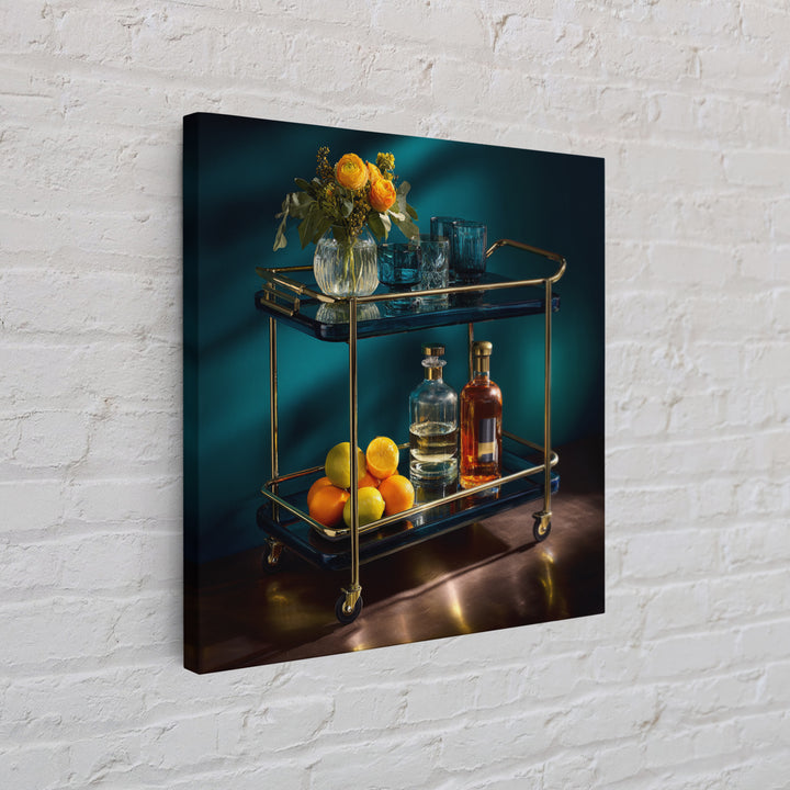 Luxury Emerald Bar Cart Arrangement Framed Canvas Print, Bar Art, Cocktail Wall Art, Bar Decor, Fine Art, Textured Painting, BAR-1x1-70