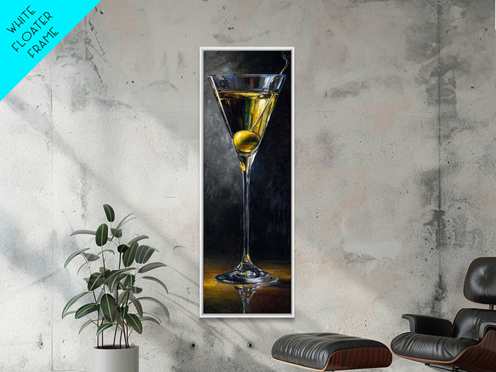 Martini Glass with Olive on a Black Canvas Print, Bar Art, Kitchen Wall Decor, Bar Decor, Fine Art, Bar Cart Art, BAR-1x3-39