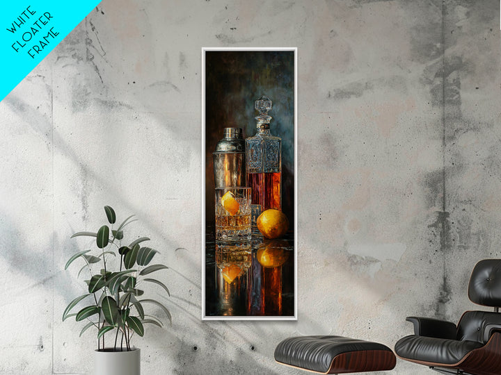 Speakeasy Key and Cocktail Shaker Composition Framed Canvas Print, Bar Art, Minimalist Decor, Bar Decor, Fine Art, BAR-1x3-4