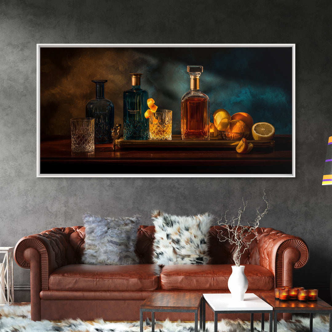 Luxury Emerald Bar Cart Arrangement Framed Canvas Print, Bar Art, Room Decor, Bar Decor, Fine Art, Kitchen Decor, BAR-2x1-42