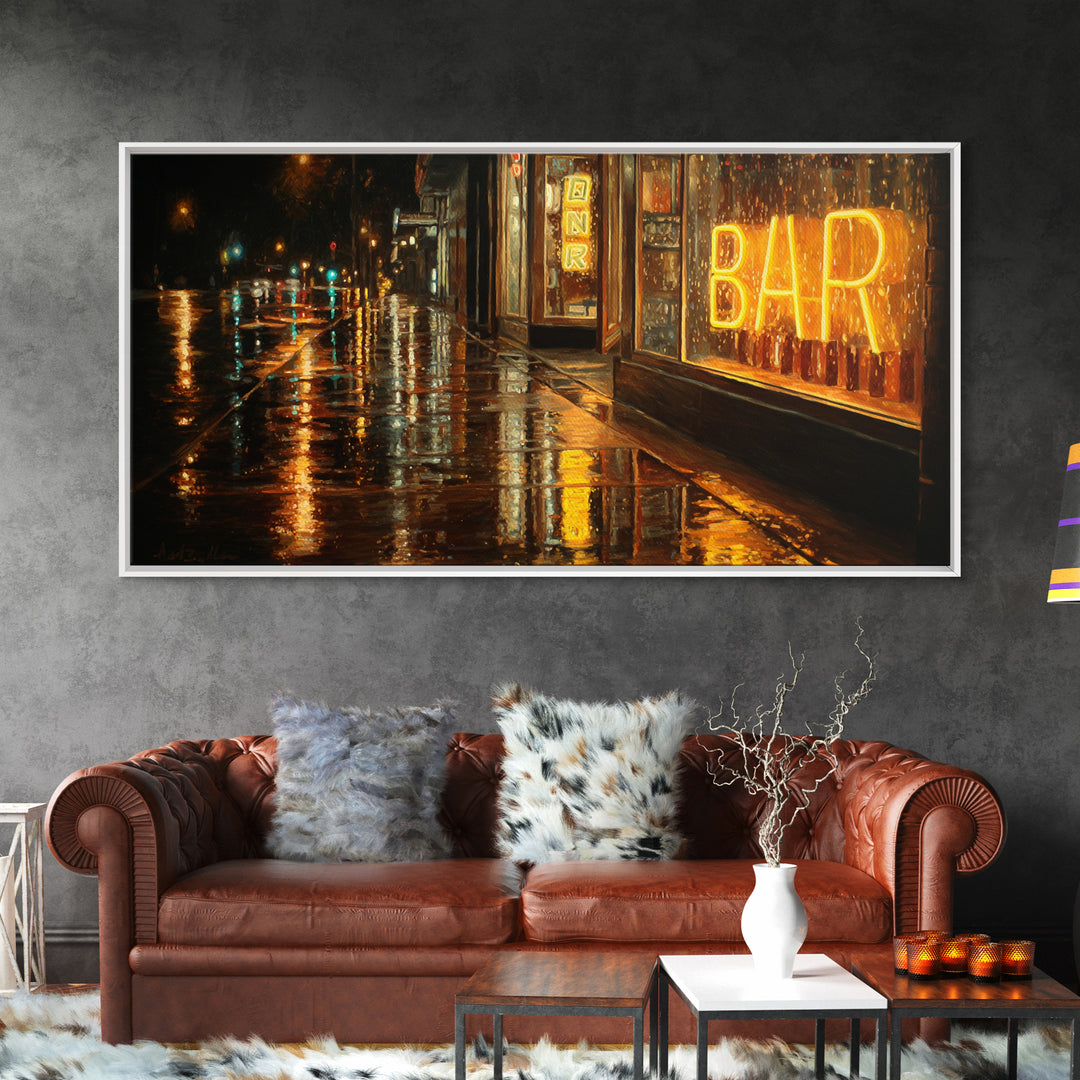 Neon Cocktail Sign Reflected Canvas Print, Bar Art, Bar Sign, Bar Decor, Fine Art, Coffee Bar, Cocktail Wall Art, BAR-2x1-73