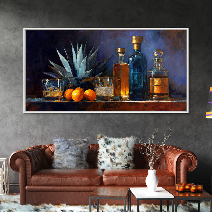 Tequila Agave Plant Study Framed Canvas Print, Bar Art, Kitchen Wall Decor, Bar Decor, Oil Painting, Bar Cart Art, BAR-2x1-80