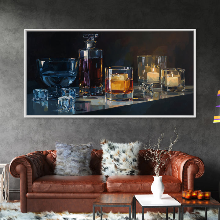 Smoked Glassware Study Framed Canvas Print, Bar Art, Digital Print, Bar Decor, Fine Art, Coffee Wall Art, Living Room Art, BAR-2x1-91