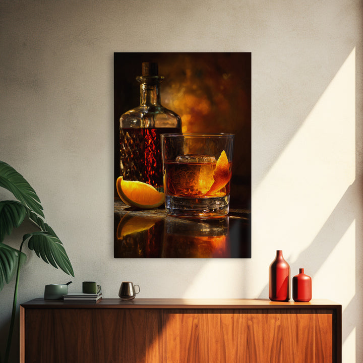 Old Fashioned Cocktail Canvas Print, Bar Art, Kitchen Print, Bar Decor, Oil Painting, Fine Art Print, Statement Artwork, BAR-2x3-57
