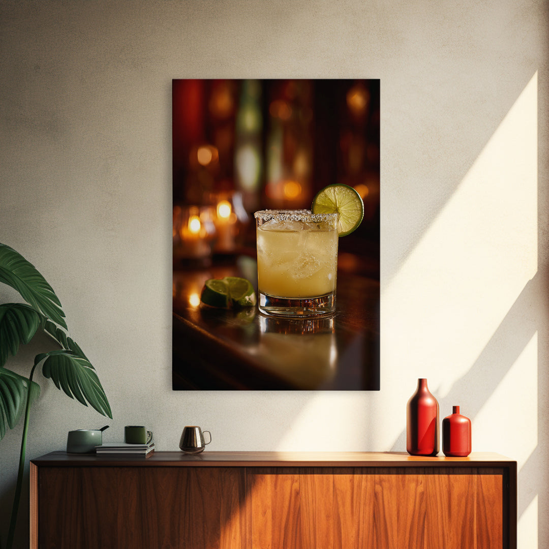 Classic Margarita with Salt Rim and Lime Canvas Print, Bar Art, Retro Wall Art, Bar Decor, Fine Art, Bar Cart Decor, BAR-2x3-67