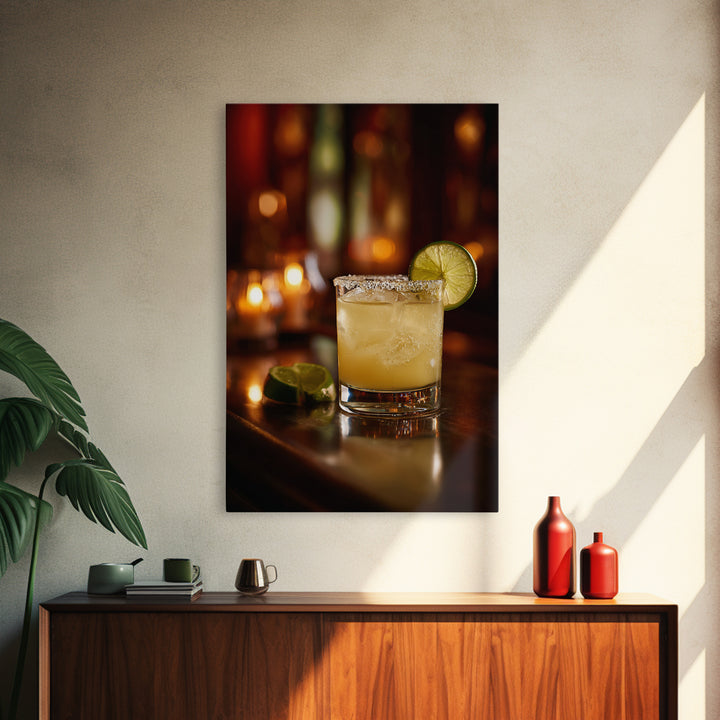 Classic Margarita with Salt Rim and Lime Canvas Print, Bar Art, Retro Wall Art, Bar Decor, Fine Art, Bar Cart Decor, BAR-2x3-67