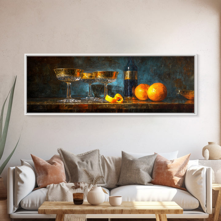 Champagne Coupe Tower Framed Canvas Print, Bar Art, Kitchen Print, Bar Decor, Oil Painting, Fine Art Print, Statement Artwork, BAR-3x1-74