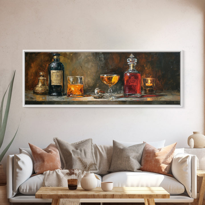 Orange Bitters and Bar Spoon Still Life Canvas Print, Bar Art, Bar Cart Decor, Bar Decor, Oil Painting, Minimalist Decor, BAR-3x1-85