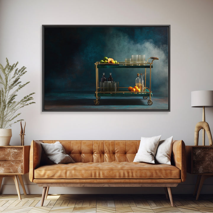 Luxury Emerald Bar Cart Arrangement Framed Canvas Print, Bar Art, Kitchen Wall Art, Bar Decor, Fine Art, Coffee Wall Art, BAR-3x2-2