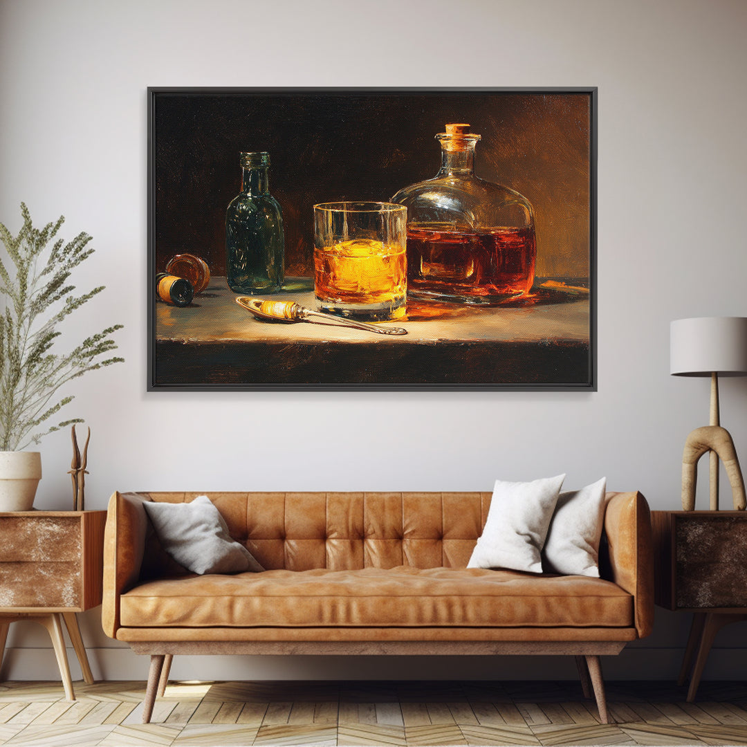 Orange Bitters and Bar Spoon Still Life Framed Canvas Print, Bar Art, Coffee Bar, Bar Decor, Abstract Art, Room Decor, BAR-3x2-25