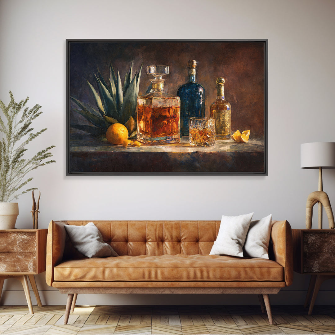 Tequila Agave Plant Study Framed Canvas Print, Bar Art, Bar Cart Decor, Bar Decor, Fine Art, Minimalist Decor, BAR-3x2-40
