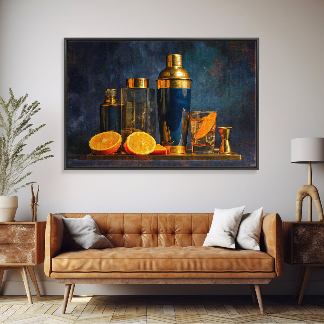 Speakeasy Key and Cocktail Shaker Composition Canvas Print, Bar Art, Minimalist Decor, Bar Decor, Fine Art, Digital Print, BAR-3x2-68