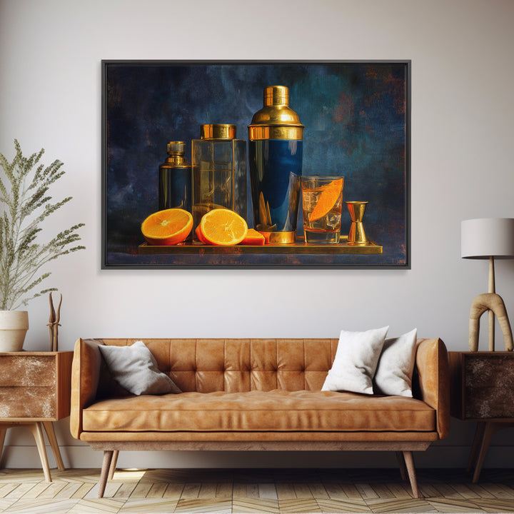 Speakeasy Key and Cocktail Shaker Composition Canvas Print, Bar Art, Minimalist Decor, Bar Decor, Fine Art, Digital Print, BAR-3x2-68