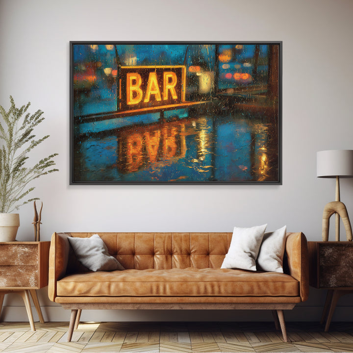 Neon Cocktail Sign Reflected Framed Canvas Print, Bar Art, Fine Art Print, Bar Decor, Fine Art, Metal Wall Art, BAR-3x2-81