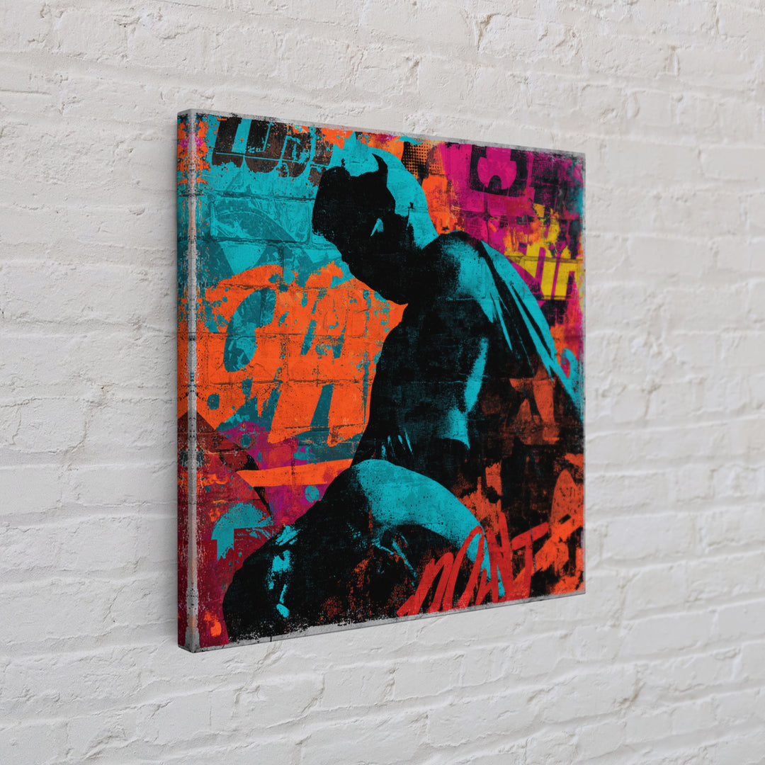 Comic Book Hero Silhouette Canvas Print, Basement Art, Digital Art Download, Living Room Decor, Retreat, Steampunk Wall Art, BAS-1x1-35