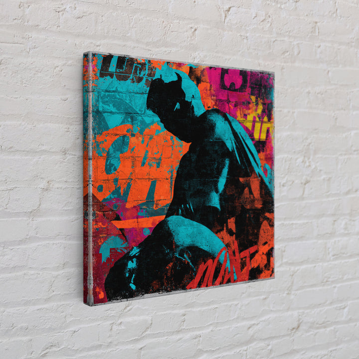 Comic Book Hero Silhouette Canvas Print, Basement Art, Digital Art Download, Living Room Decor, Retreat, Steampunk Wall Art, BAS-1x1-35