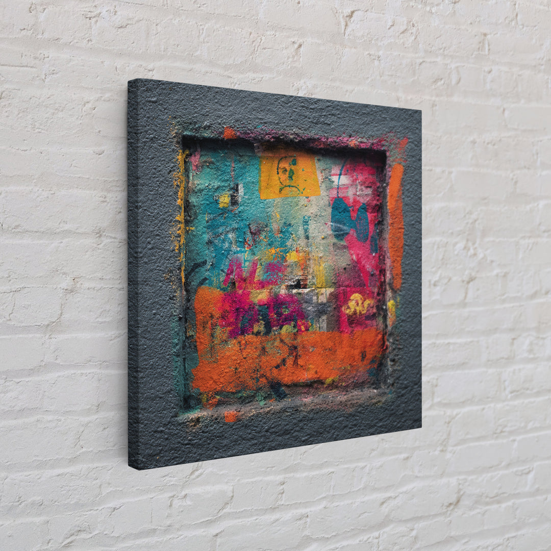 Urban Brick Graffiti Panel Framed Canvas Print, Basement Art, Custom Wall Art, Living Room Decor, Retreat, Baseball Decor, BAS-1x1-47