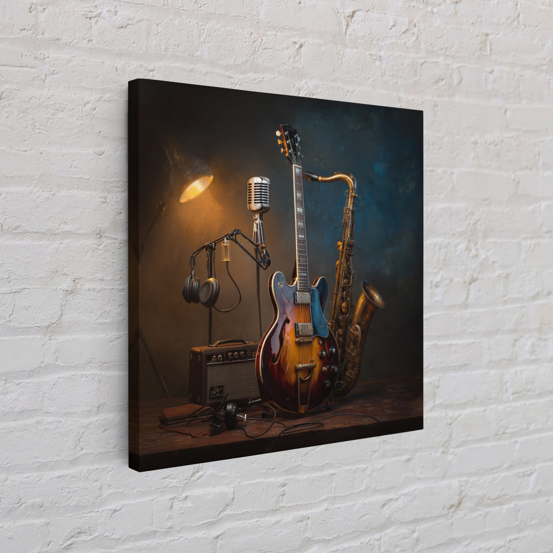 Classic Rock Guitar Still Life Framed Canvas Print, Basement Art, Fine Art Print, Living Room Decor, Fine Art, Retreat, BAS-1x1-53