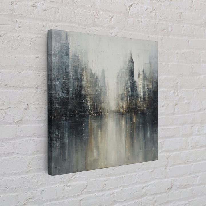 Dark Abstract City Skyline Framed Canvas Print, Basement Art, Western Decor, Living Room Decor, Retreat, Rustic Wall Art, BAS-1x1-7