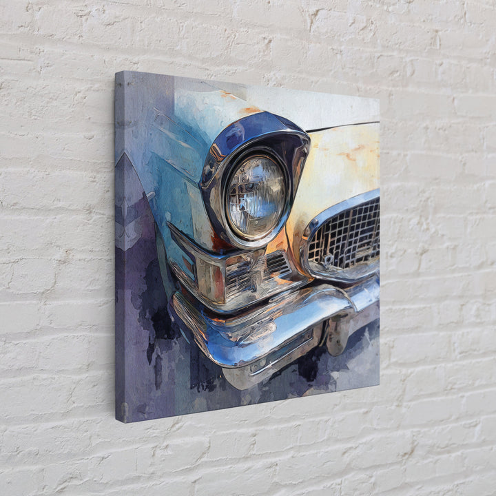 Classic Car Front Grill Closeup Framed Canvas Print, Basement Art, Rustic Wall Art, Living Room Decor, Fine Art, Retreat, BAS-1x1-70