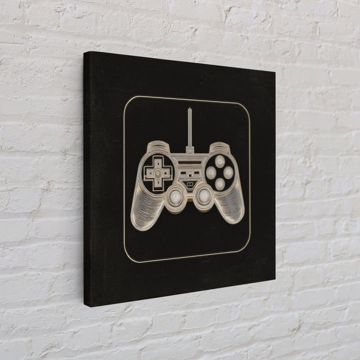 Neon Game Controller Icon on Black Background Framed Canvas Print, Basement Art, Luxury Decor, Living Room Decor, Oil Painting, BAS-1x1-93